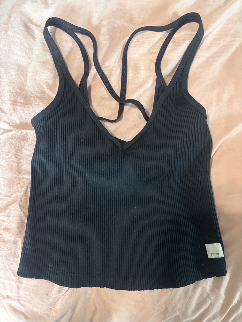 Vuori Black Ribbed Tank Top built in bra women’s xs